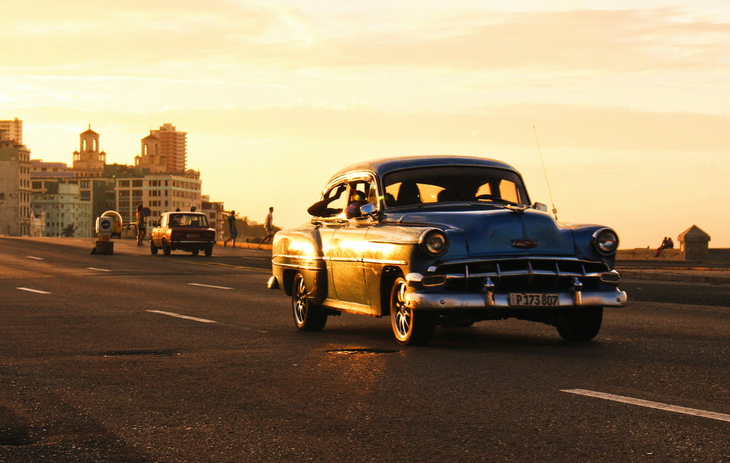 car at sunset in la Havana Cuba
